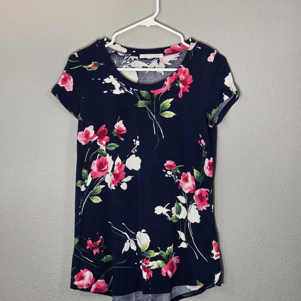 Chris & Carol Navy Floral Short Sleeve Top